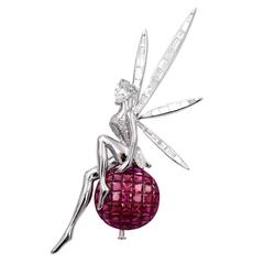 Mystery Set Ruby Diamond Gold Fairy Brooch