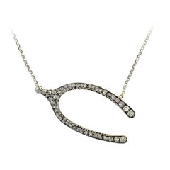 Victorian Silver Topped Diamond Wishbone Pendant Necklace