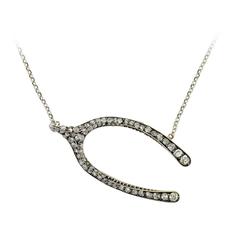 Victorian Silver Topped Diamond Wishbone Pendant Necklace 6