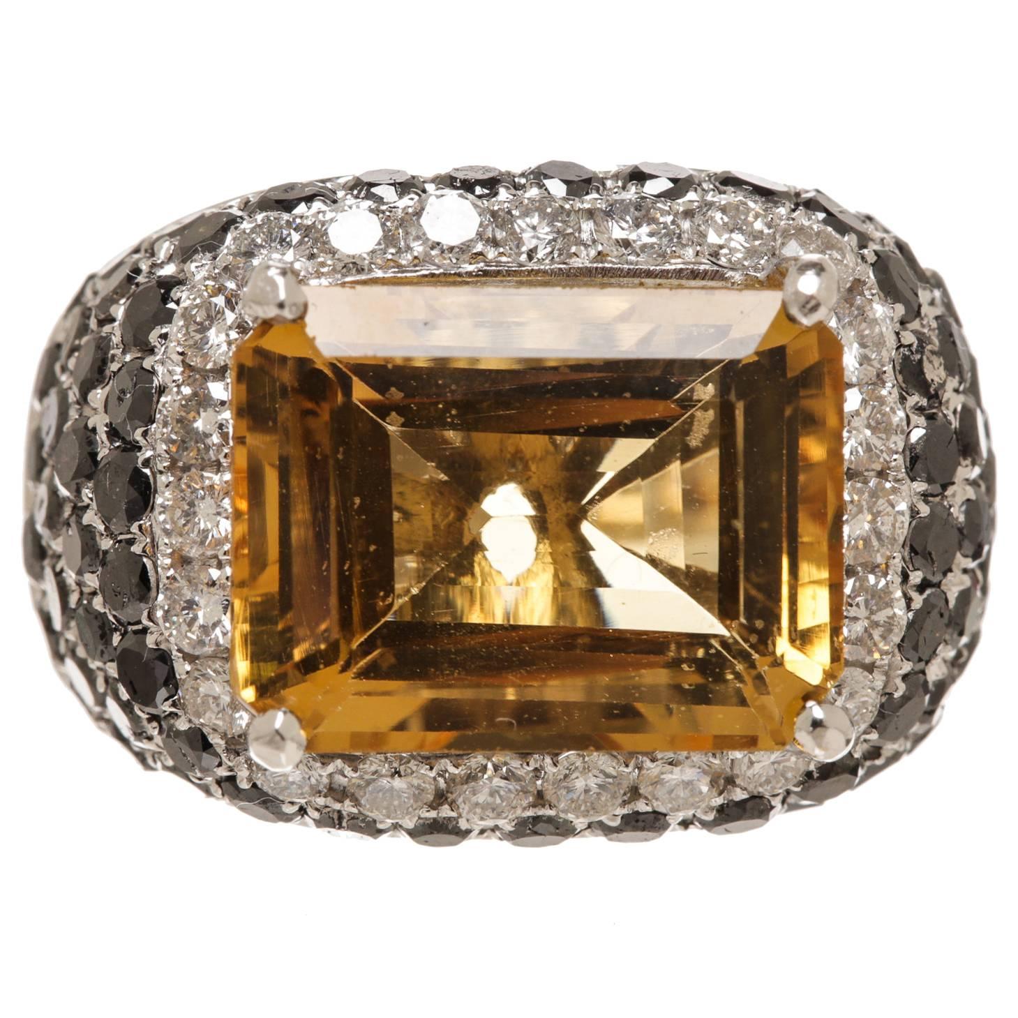 Citrine Diamond Gold Ring For Sale