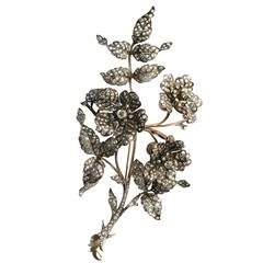 Antique Diamond Silver Gold En Tremblant Flower Brooch