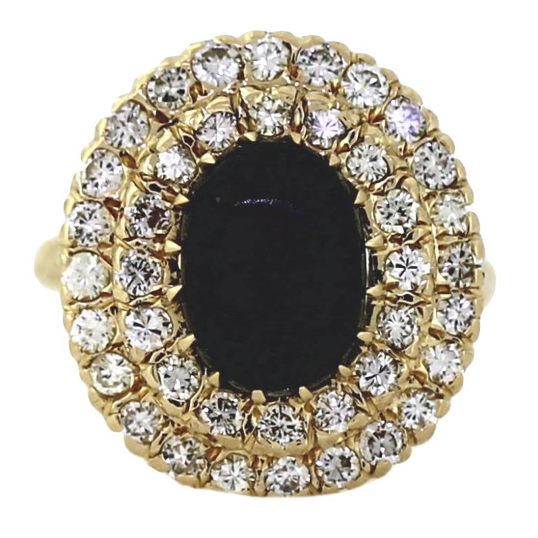 1970s Black Star Sapphire Diamond Gold Ring 