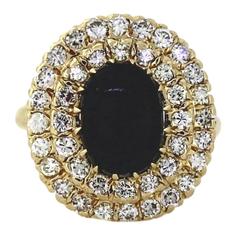 1970s Black Star Sapphire Diamond Gold Ring 