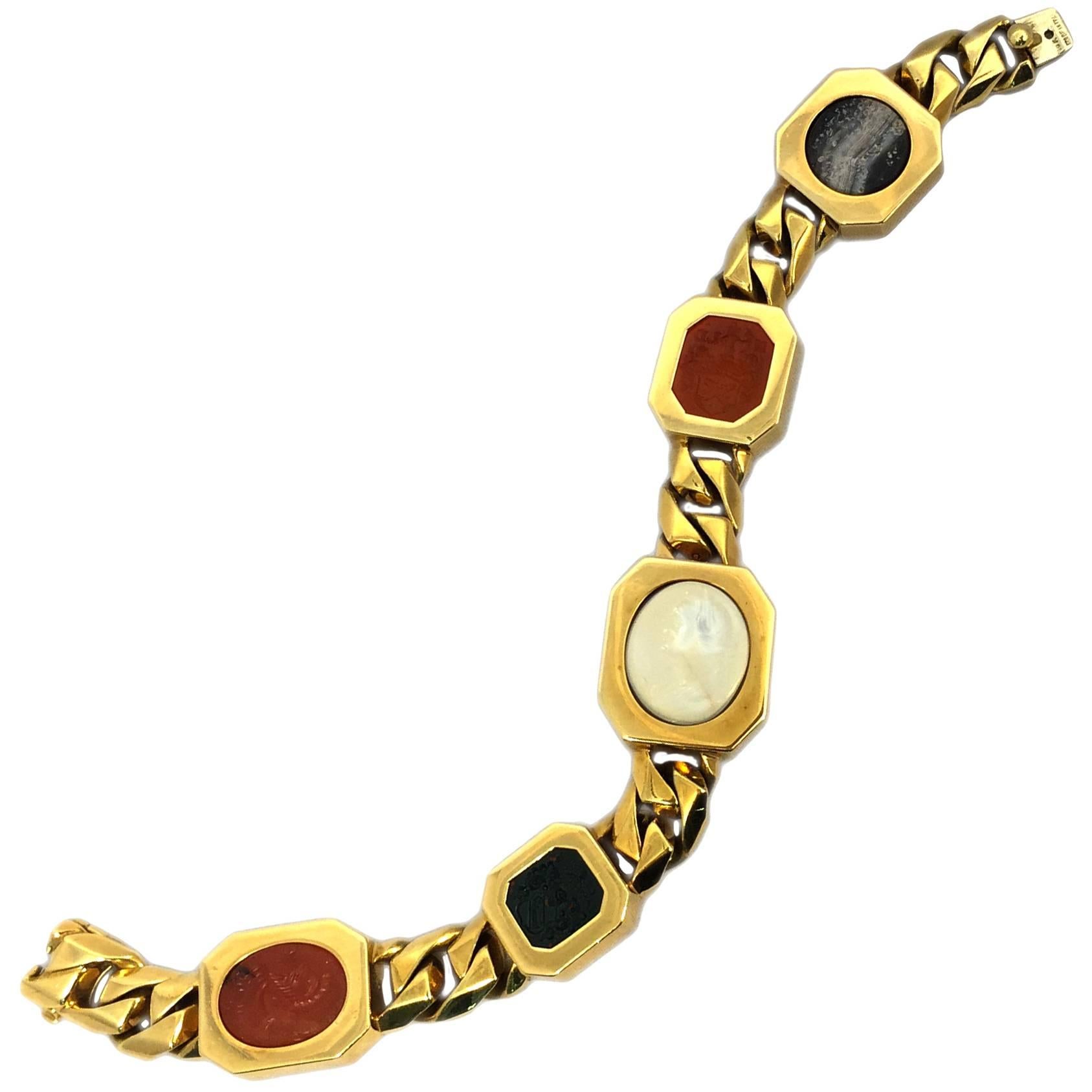 Bulgari Unusual Intaglio Gold Chain Bracelet 