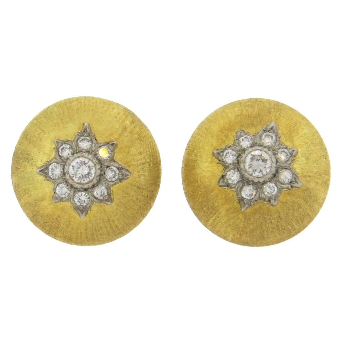 Buccellati Diamond Gold Button Earrings For Sale