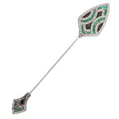 Antique Art Deco Emerald Diamond Platinum Jabot Pin