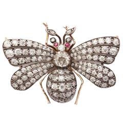 1910 Ruby Diamond Silver Gold Butterfly Pin