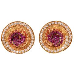Sapphire Diamond Gold Swirl Motif Earrings 9
