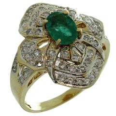 Byzantine Style Genuine Emerald Diamond Gold Flower Ring