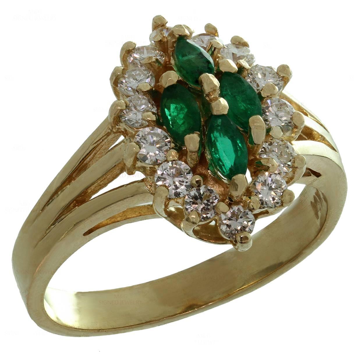 Marquise Emerald Diamond Gold Ring For Sale