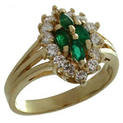 Vintage Marquise Emerald Diamond Gold Ring