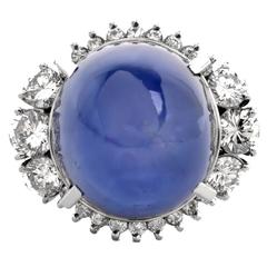 Natural No Heat GIA Cert Star Sapphire Diamond Platinum Ring