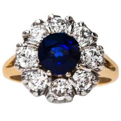 Dazzling Late Art Deco Sapphire Diamond Gold Halo Engagement Ring