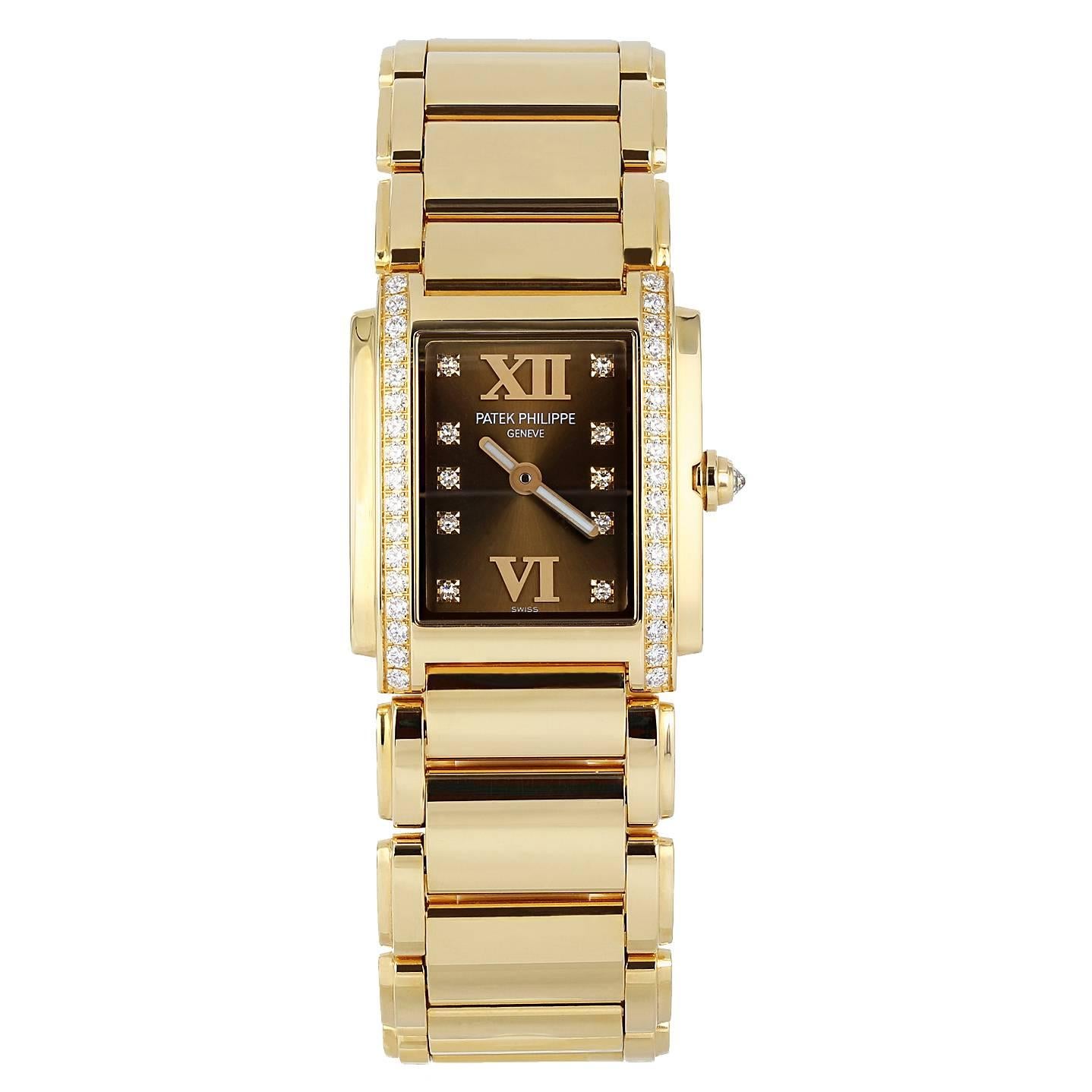 Patek Philippe Lady's Rose Gold Twenty-4 Quartz Wristwatch Ref 4910/11R-010 For Sale