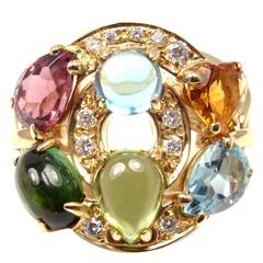 Retro Bulgari Cerchi Multicolored Stone Diamond Gold Ring