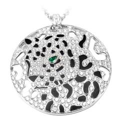 Cartier Panther Panthere Emerald Diamond Gold Pendant Necklace