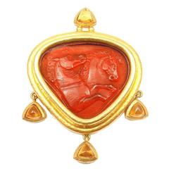 Retro Elizabeth Locke Venetian Glass Intaglio Citrine Gold Horse Pin Brooch