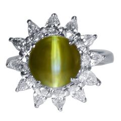 Cat's Eye Chrysoberyl Diamond Platinum Ring