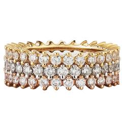 Diamond Three Color Gold Eternity Stacking Ring Set 