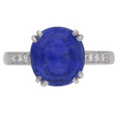 Retro Natural Burmese Sapphire Diamond Platinum Ring