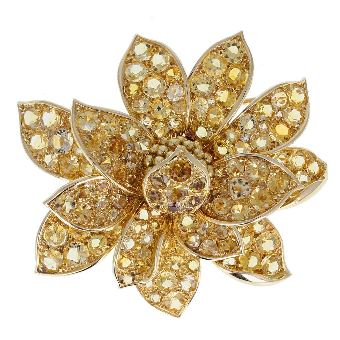 French Citrine Gold Flower Brooch 