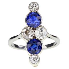 Art Deco Sapphire Diamond Gold Platinum Cluster Ring 1