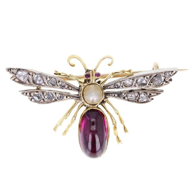 Antique Pearl Diamond Silver Gold Bug Brooch at 1stDibs
