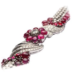 Important Burmese Ruby Diamond Gold Bracelet