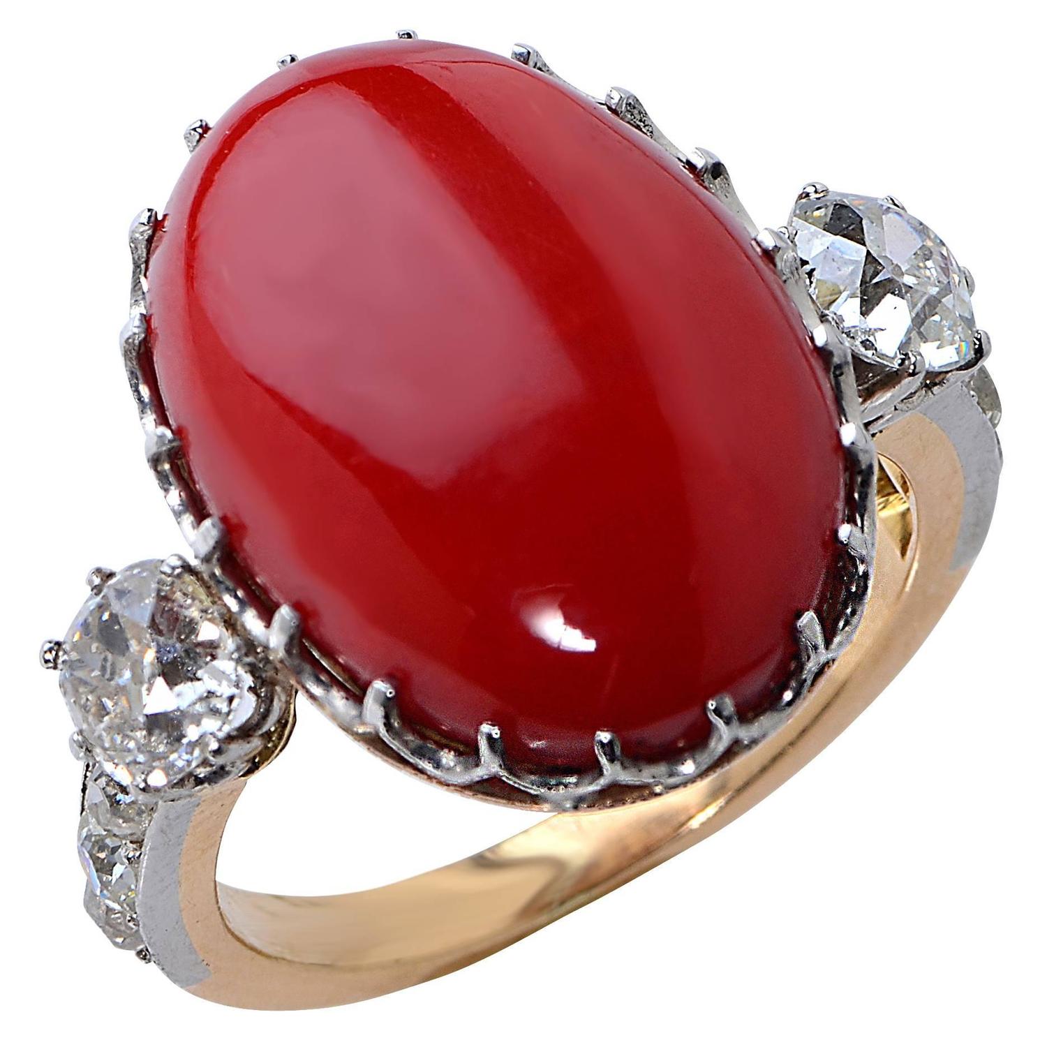 Antique Coral and Diamond Ring at 1stdibs
