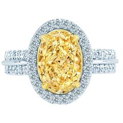 4.02ct Gia Oval 14k White Gold Halo Engagement Ring Fancy Intense Yellow
