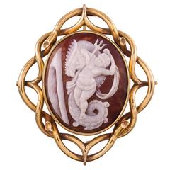 Neptune and Sea Dragon Shell Cameo Brooch