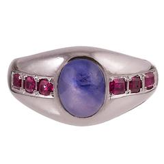 Cabochon Sapphire & Ruby “Americana” Gypsy Ring
