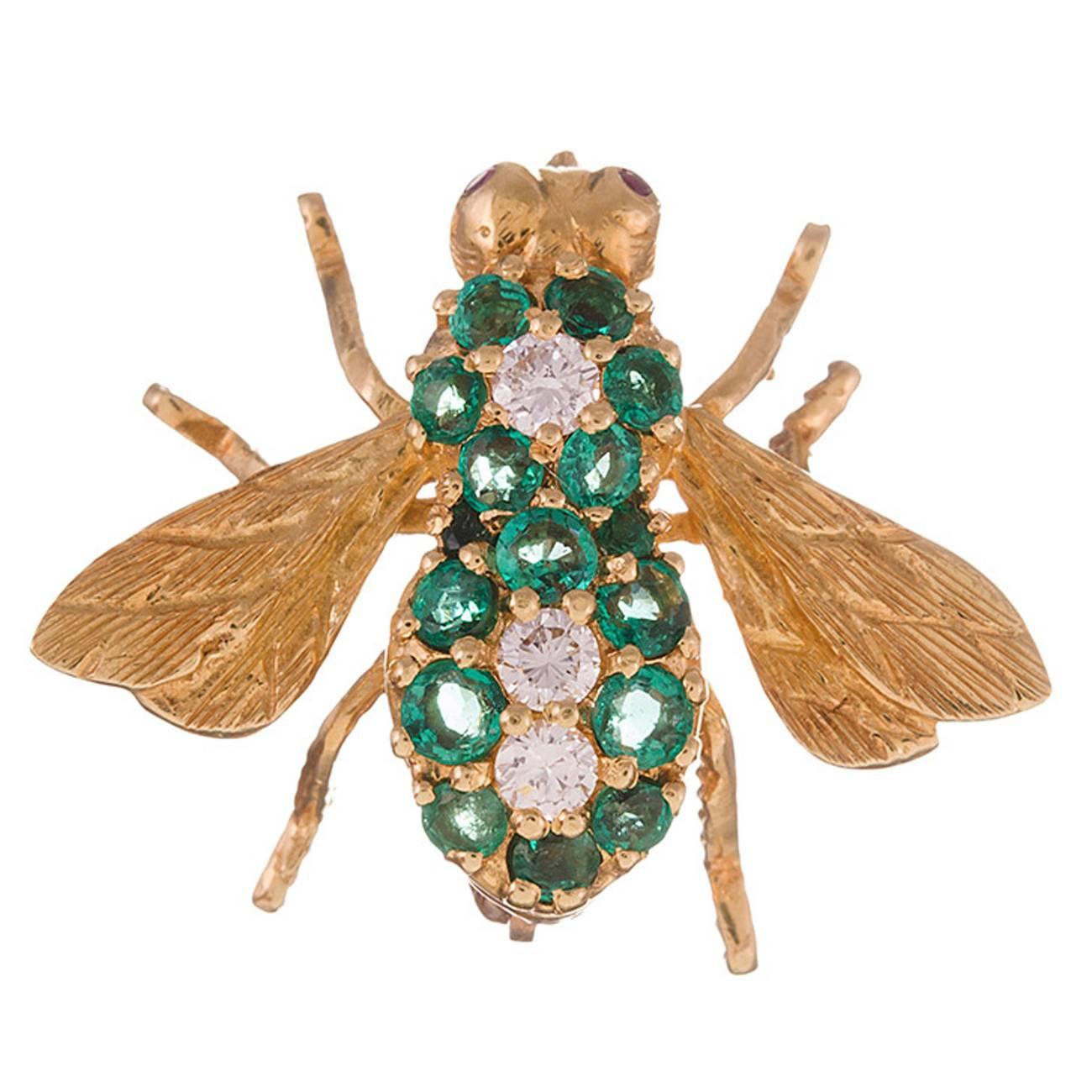 Emerald and Diamond Bee Pin, Signed Henry Rosenthal