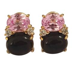 Medium GUM DROP™ Earrings with Pink and Cabochon Smokey Topaz and Diamonds 1
