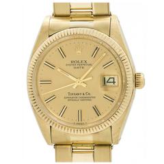 Rolex Tiffany Yellow Gold Oyster Perpetual Date Wristwatch Ref 1500 circa 1979