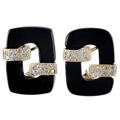Onyx Diamond Gold Ear Clips 9