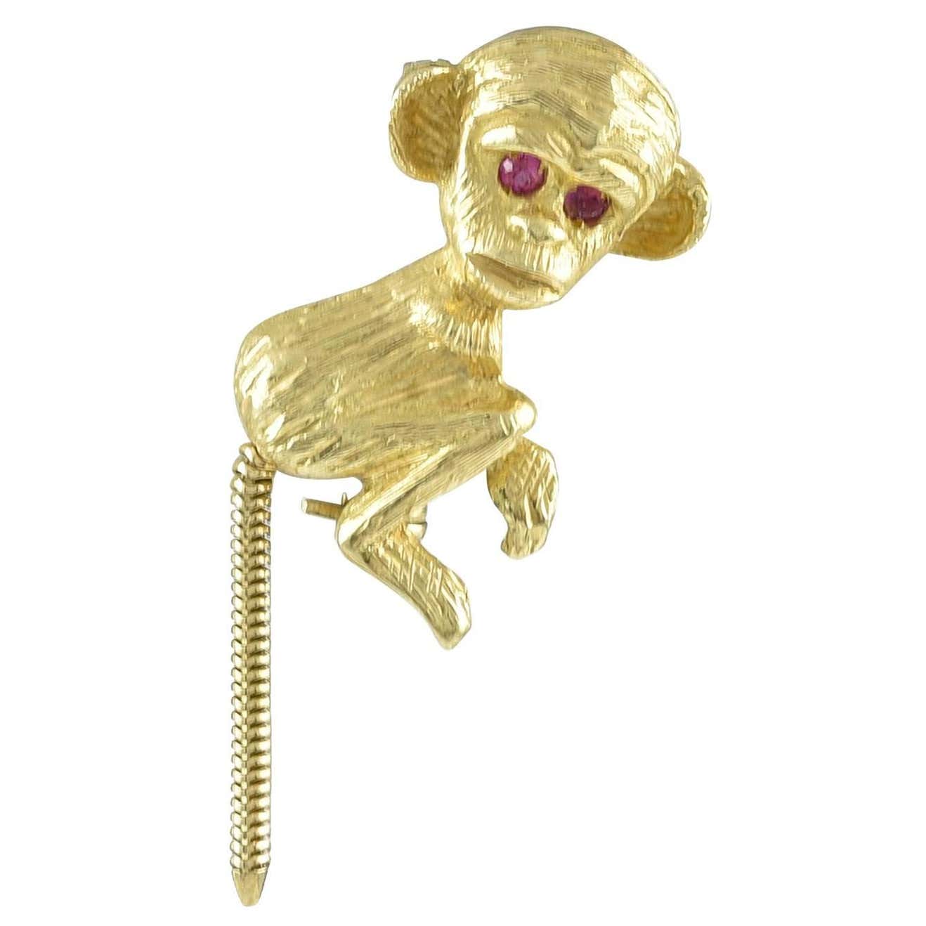 Adorable Gold Monkey Lapel Pin For Sale at 1stDibs | monkey pin