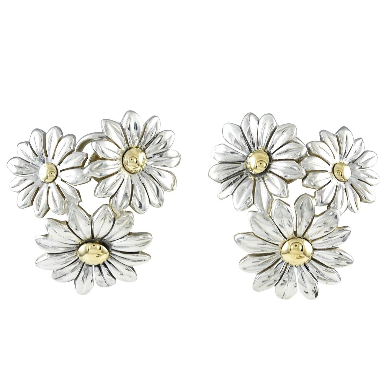 Gucci Sterling Gold Flower Cluster Ear Clips 