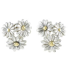 Retro Gucci Sterling Gold Flower Cluster Ear Clips 