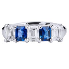 GIA Certified 1.32 Carat Diamond .96 Carat Blue Sapphires Platinum Band Ring