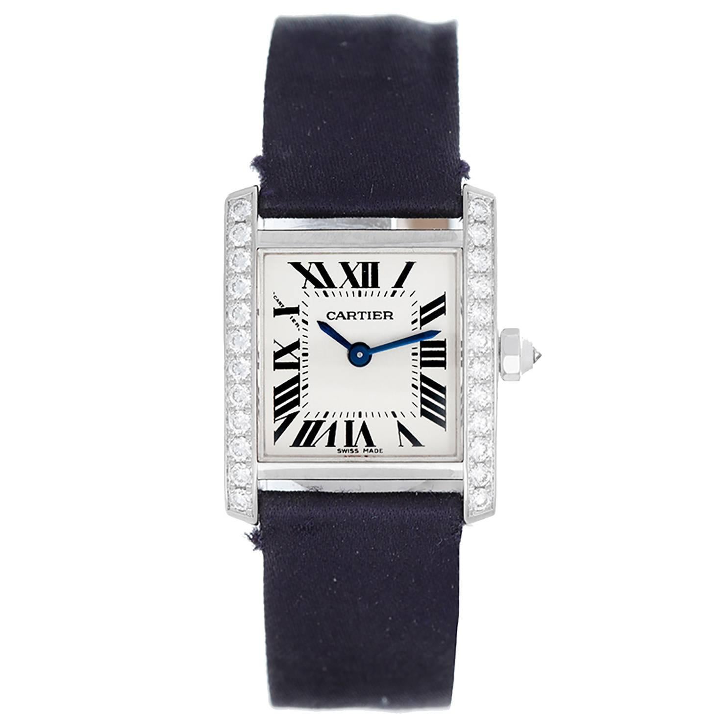 Cartier Lady's White Gold Diamond Tank Francaise Quartz Wristwatch Ref  WE100211