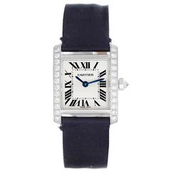 Cartier Lady's White Gold Diamond Tank Francaise Quartz Wristwatch Ref  WE100211