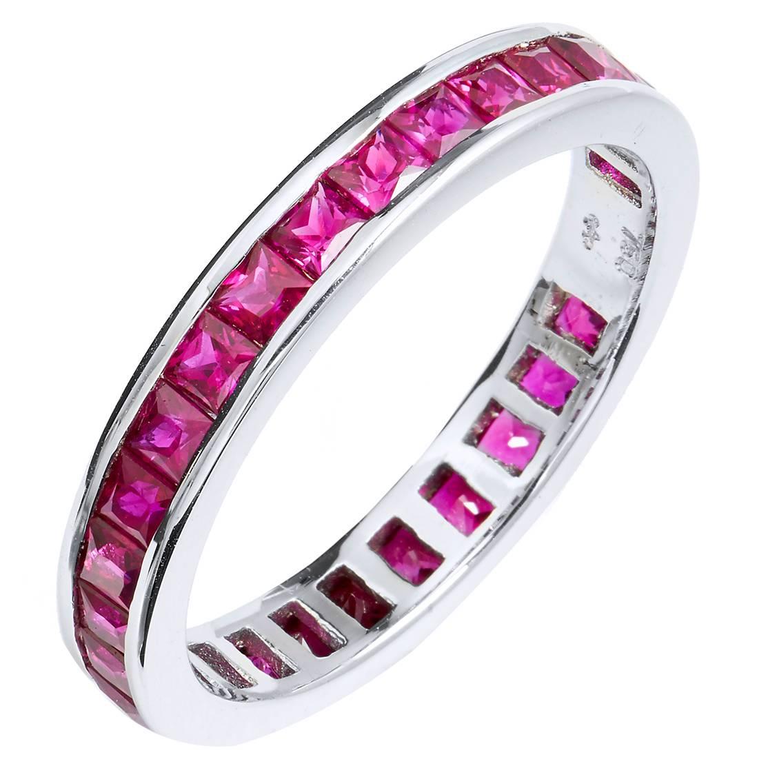Handcrafted 1.76 Carat Ruby Eternity Band Ring in 18 Karat White Gold