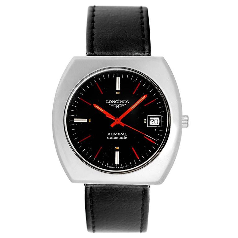 Longines Stainless Steel Admiral Cushion Case Black Dial Automatic