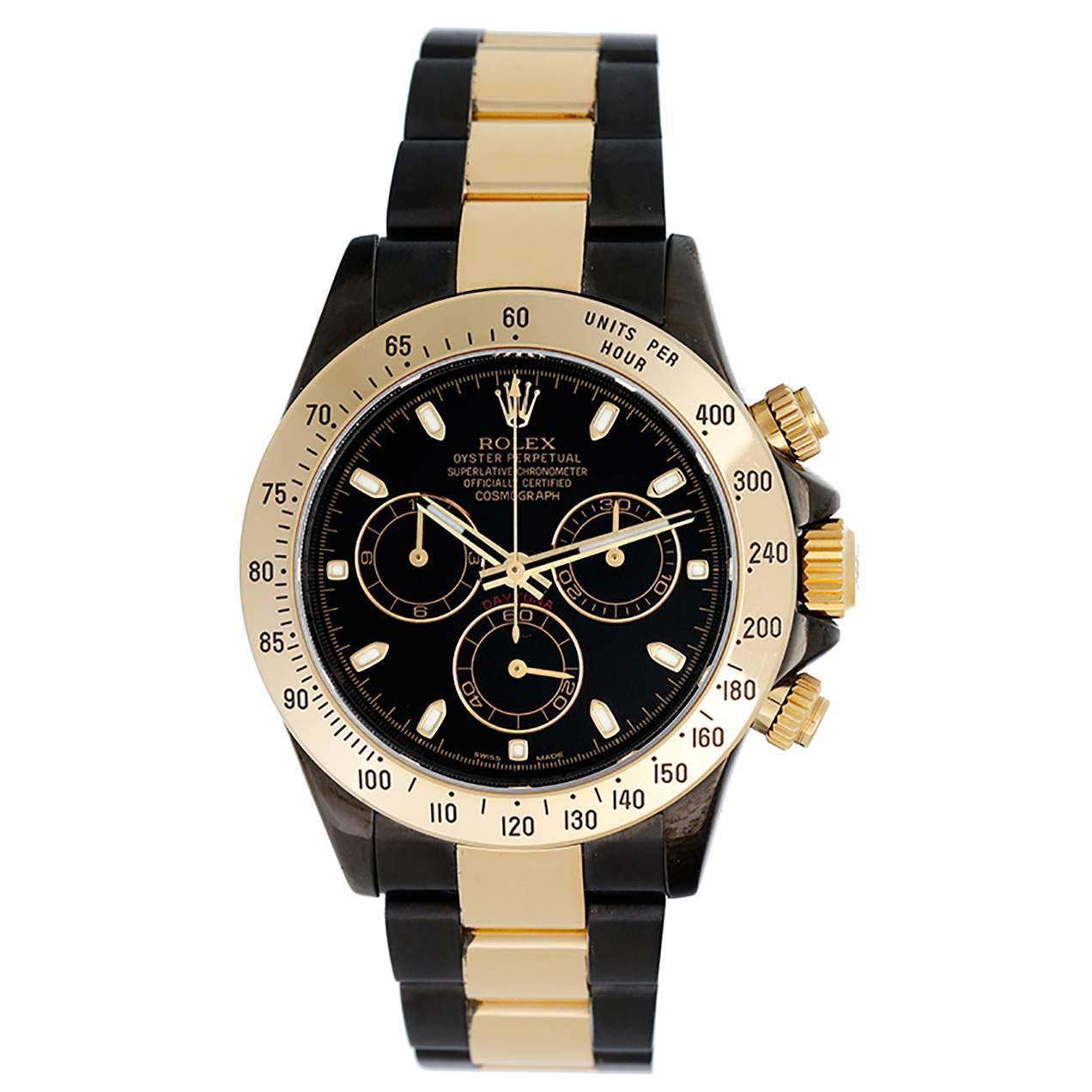 Rolex Yellow Gold Daytona Custom Black PVD Automatic Wristwatch Ref 116523