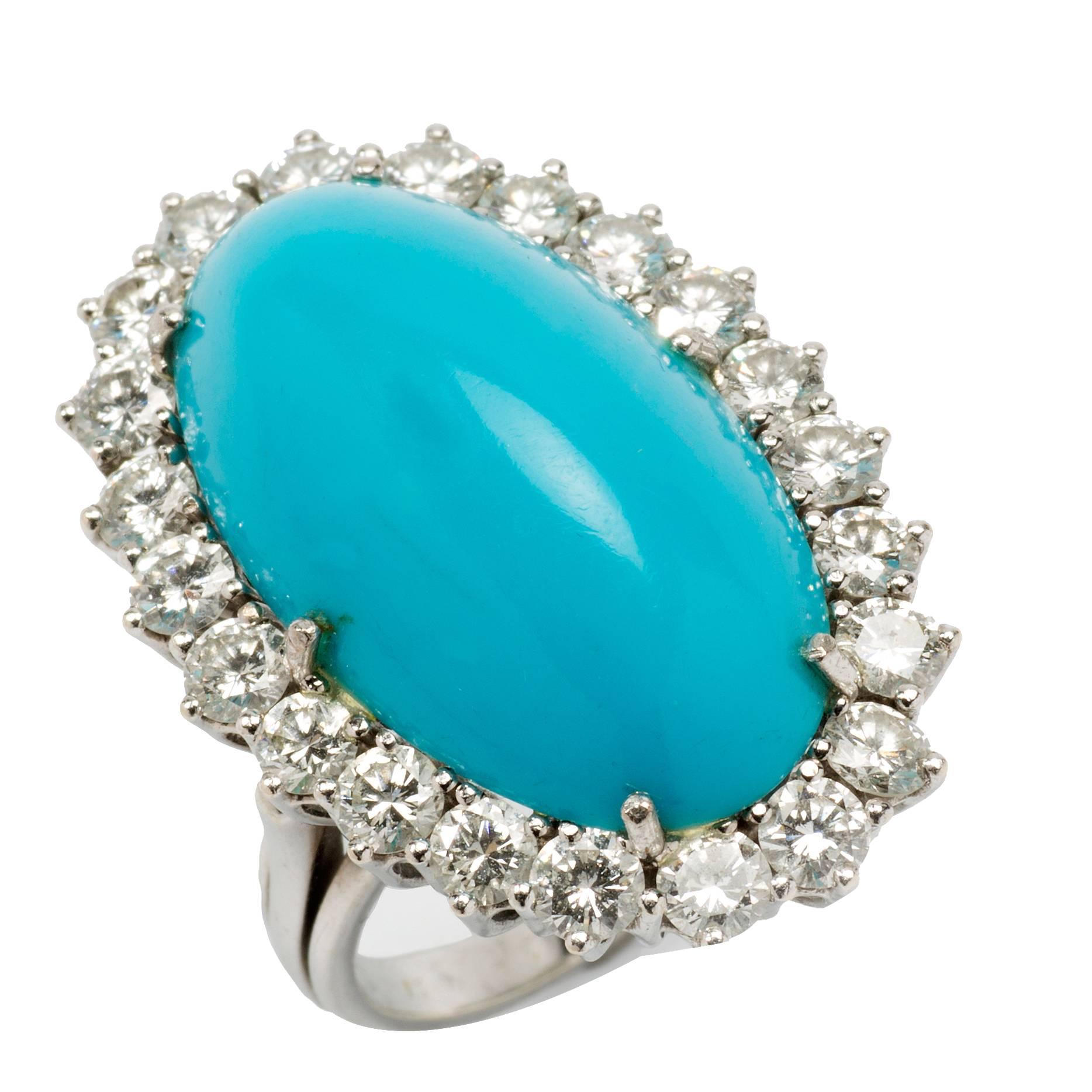 1950s Turquoise Diamond Gold Cocktail Ring For Sale