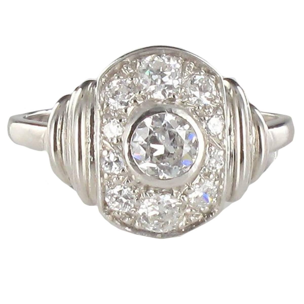 French Art Deco Diamond Gold Platinum Ring