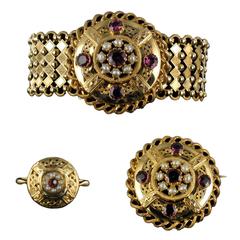 French Antique Natural Pearl Garnet Gold Set 6