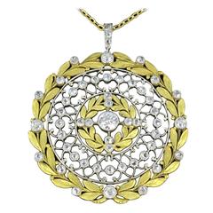 French Rose Cut Diamond Gold Platinum Pendant 8