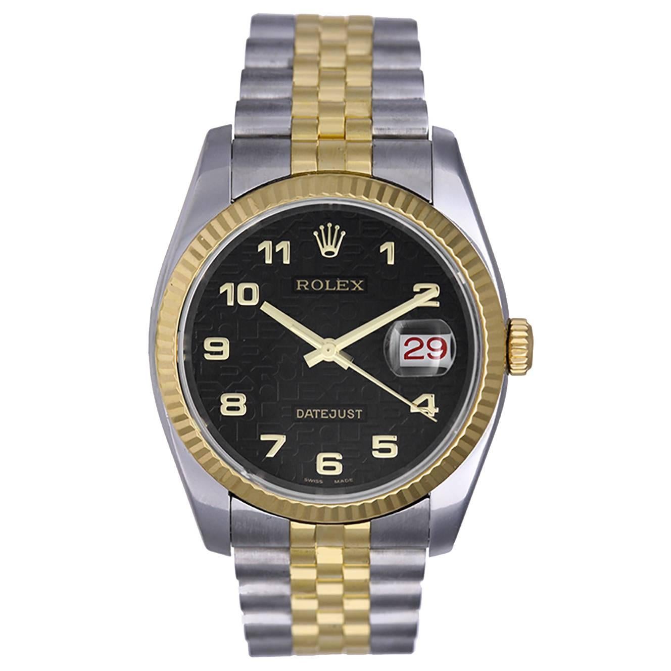 Rolex Yellow Gold Stainless Steel Black Arabic Dial Automatic Wristwatch 
